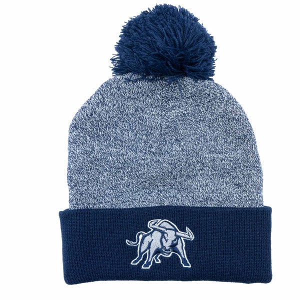 Aggie Bull Beanie with Pom-Pom and Marled Cuff in Heathered Navy